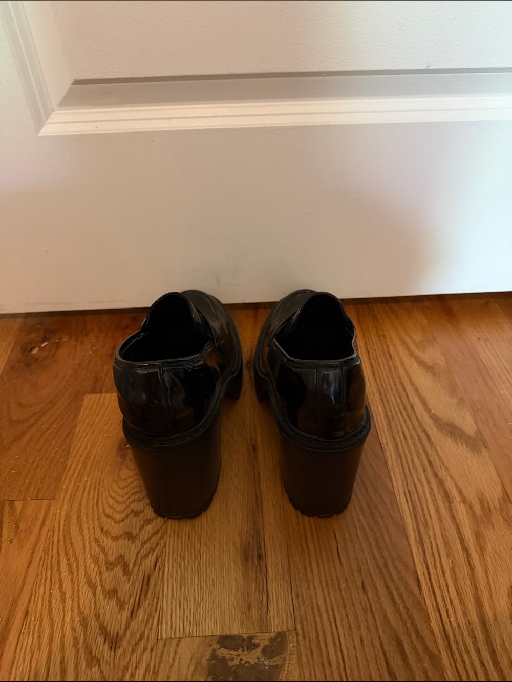 Platform Block Heel Penny Loafers in Black - Picture 4 of 4